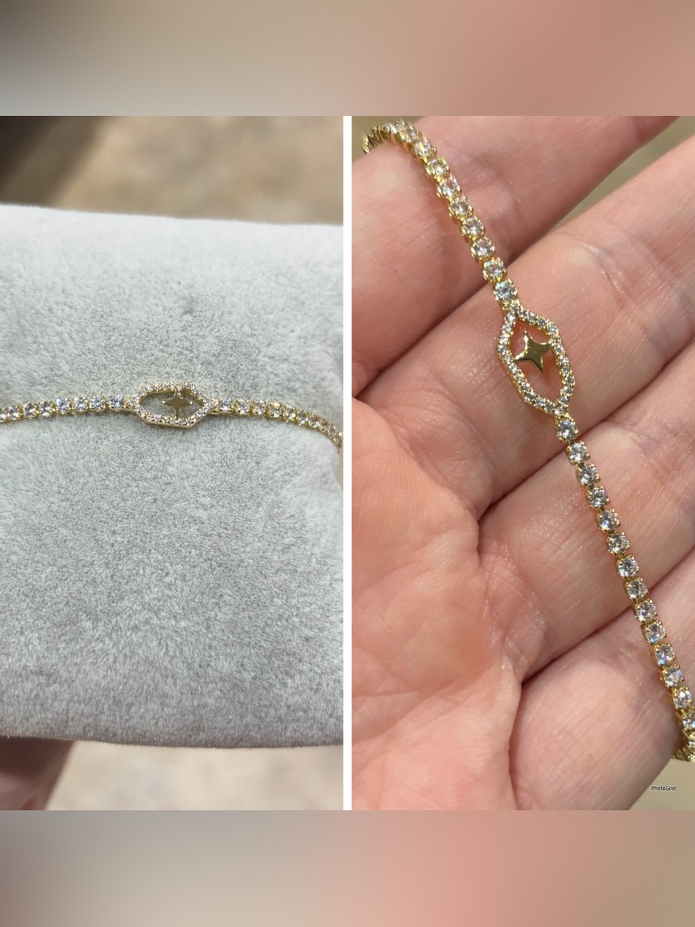 Gold Crystal Tennis Bracelet with Star Motif - Women Jewelry